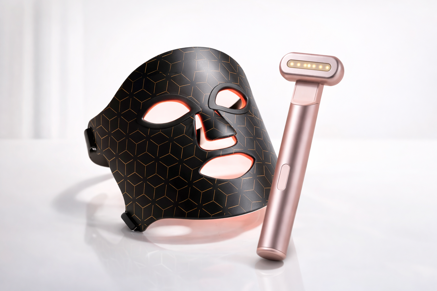 Dermaheal Pro LED Face Mask and 4-in-1 Skincare Wand displayed together as a premium skincare combo pack on a white background.